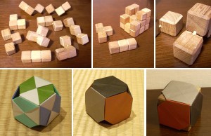 「9ピースキューブ」木工品と、四穴立方体